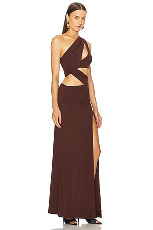 Michael Costello x REVOLVE Dakoa Gown in Chocolate