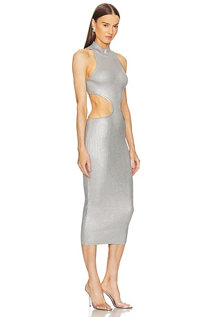 Michael Costello x REVOLVE Calista Cut Out Long Midi Dress in Metallic Silver