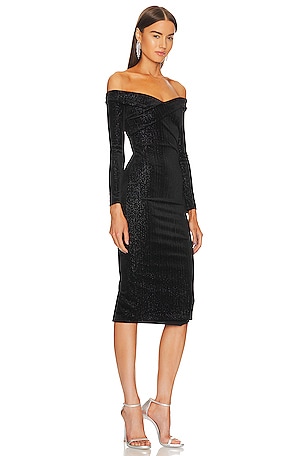 Michael Costello x REVOLVE Hana Midi Dress in Black