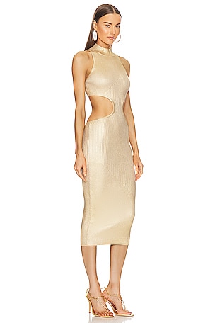 Michael Costello x REVOLVE Calista Cut Out Long Midi Dress in Metallic Gold