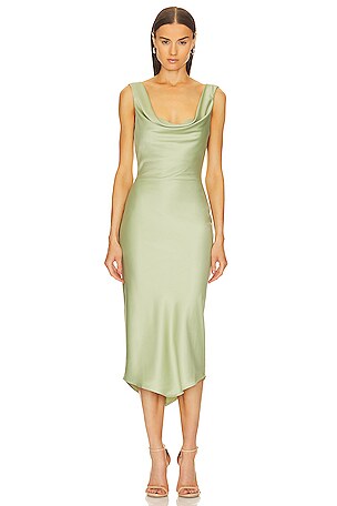 La Lune Plunged Cross Back Midi Dress
