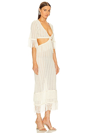 Michael Costello x REVOLVE Hanley Fringe Maxi Knit Dress in Ivory