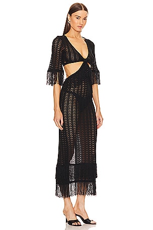 Michael Costello x REVOLVE Hanley Fringe Maxi Knit Dress in Black