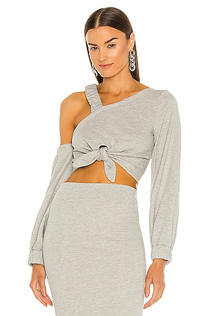 Michael Costello x Revolve Gray Cropped store Marled Bell Sleeve Sweatshirt Top Sz XS