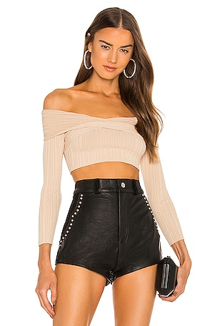 Knit Ribbed Off Shoulder Top Michael Costello