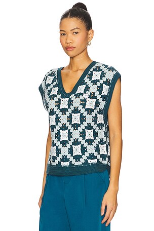 Malbon Golf Bianca Knit Vest in Teal
