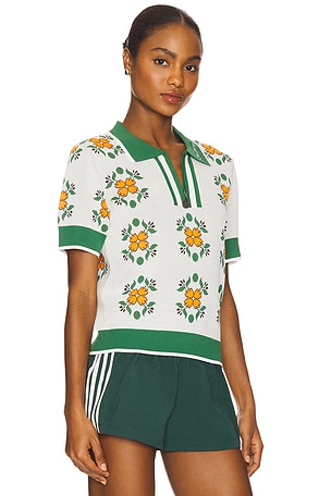 Malbon Golf Lucia Quarter Zip Polo Top in Green,Ivory