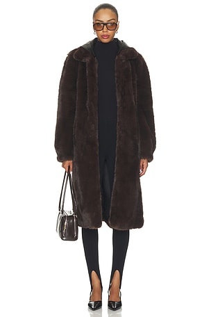 Mimchik Penny Maxi Faux Fur Coat in Brown