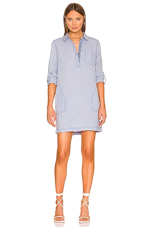 NEW Joanie Harriet Bardot Stripe Sun Dress 6 Faded Denim Blue Cold Shoulder  DL | eBay