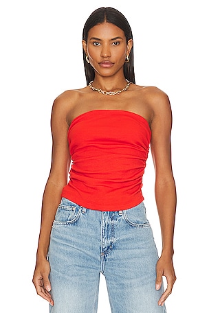 LaQuan Smith Strapless Ruched Bustier in Scarlett