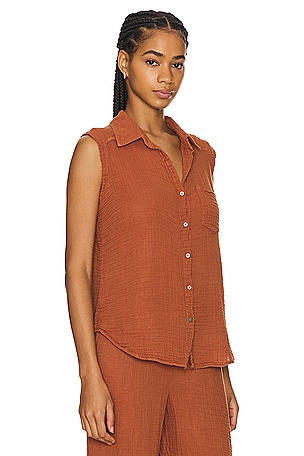 Michael Stars Monique Button Down Tank in Brown