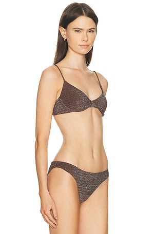 MIKOH Lurex Bosa Bikini Top in Chocolate