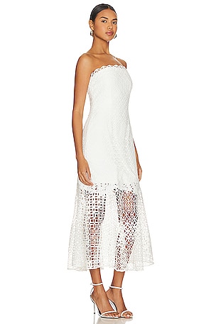 MILLY Nuriel Interlocking Geo Lace Midi Dress in White