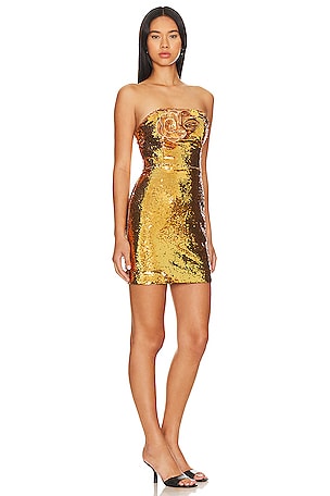 MILLY Sascha Sequin Rosette Dress in Metallic Gold