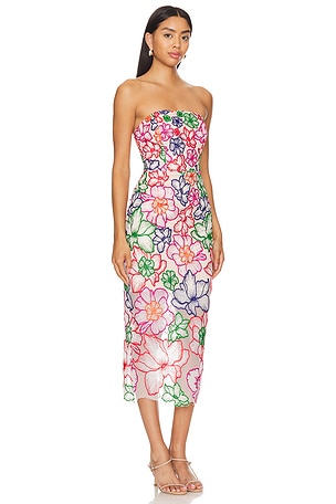 MILLY Cascading Floral Embroidered Dress in Fuchsia