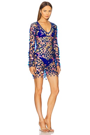 MILLY Sequin Crochet Mini Pullover Dress in Royal