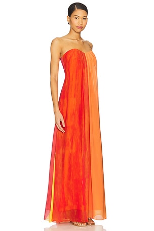 MILLY Sunset Stripe Strapless Dress in Orange