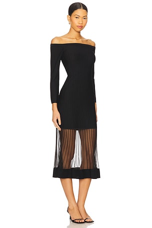 MILLY Ots Sheer Knit Midi Dress in Black