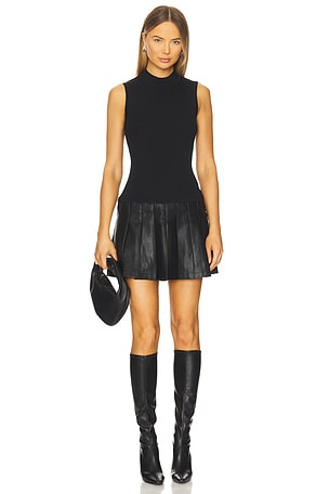 Leather Pleated Skirt Knit Dress MILLY