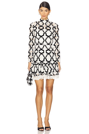 Willa Velvet Flock Lace Mock Neck Dress MILLY