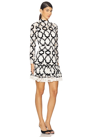 MILLY Willa Velvet Flock Lace Mock Neck Dress in Black & White