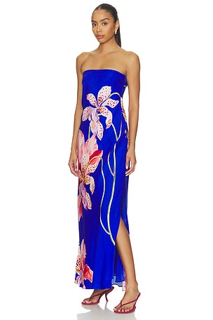 MILLY Vera Satin Floral Maxi Dress in Royal. Size 0. Also