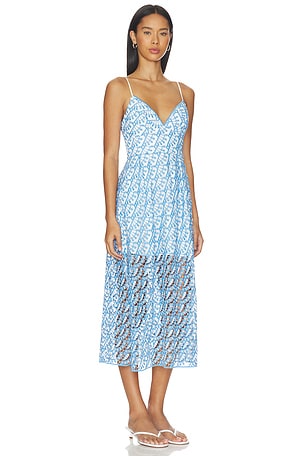 MILLY Hazel Embroidered Midi Dress in Blue