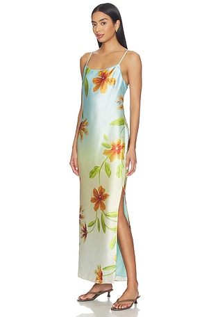MILLY Lily Floral Satin Dress in Baby Blue. Size 12. Also