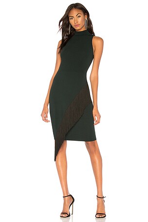 MILLY Angled Fringe Dress in Hunter Green | REVOLVE