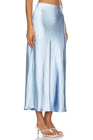 MILLY Ella Hammered Satin Skirt in Baby Blue