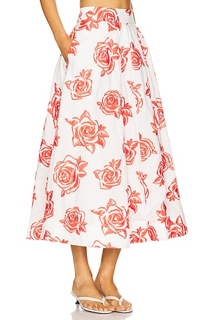 MILLY Juliet Rose Midi Skirt in Red