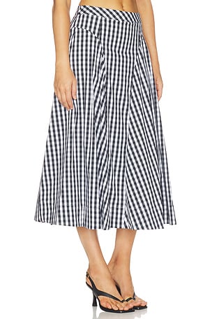 MILLY Robin Gingham Midi Skirt in Black,White