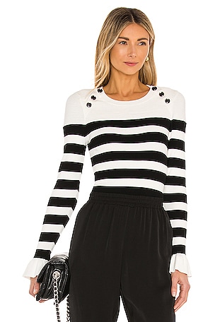 Button Shoulder Stripe Top MILLY