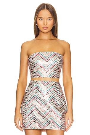 Chevron Sequins Strapless Top MILLY