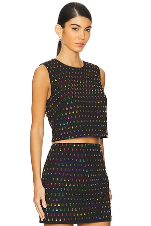 MILLY Iiana Sequins Beaded Sleeveless Top in Black