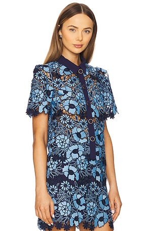 MILLY Addison Two Tone Floral Lace Top in Navy