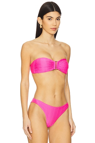 MILLY Margot Textured Chevron Bandeau Bikini Top in Fuchsia