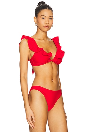 MILLY Ruffle Bikini Top in Red. Size S. Also