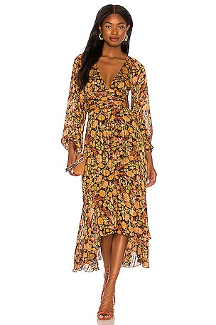 what a feeling midi dress Leopard Print Midi Dress with Stripe Contrast Collar in Pink & Orange S