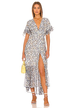 chinese dress ladies Darcy Long Tunic Dress in Midnight Garden and Gold Embellishment, 6 main image 1