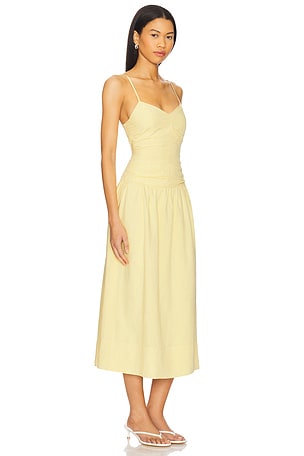 MINKPINK Ophelia Ruched Midi Dress in Yellow