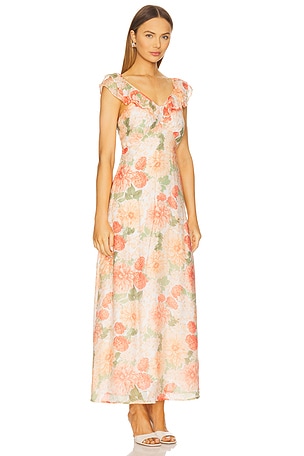 MINKPINK Aida Frill Maxi Dress in Coral