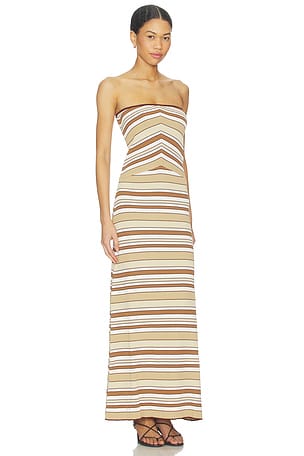 MINKPINK Vela Strapless Knit Midi Dress in Beige