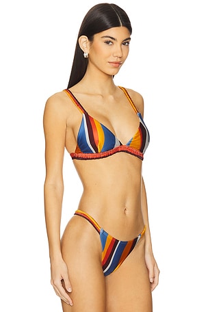 MINKPINK Ripple Ruched Bikini Top in Orange,Blue