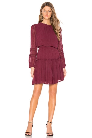 burgundy swiss dot dress Plus Size Swiss Dot Tie Neck Flounce Sleeve Maxi Dress Burgundy / 1XL by Blue Zone Planet main image 1