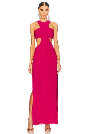 Halston Heritage High Neck Tie Back Gown in Cattleya Pink REVOLVE