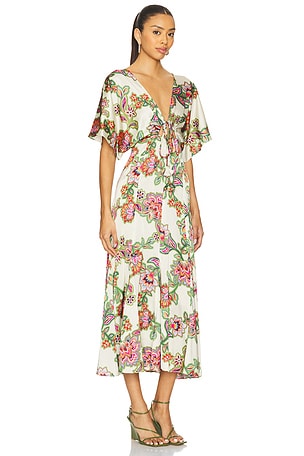 MISA Los Angeles Irena Dress in Cream,Green