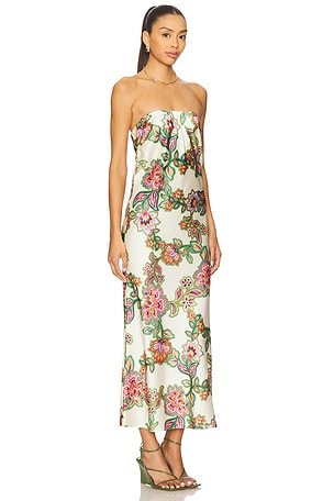 MISA Los Angeles Thara Dress in Cream,Green