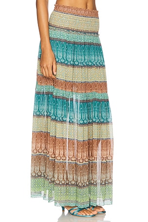 MISA Los Angeles Polly Skirt in Teal,Tan