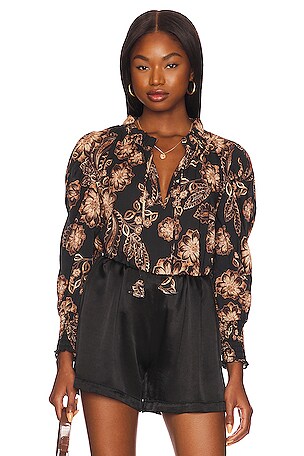 Misa Los deals Angeles Siena Black Floral Puff Sleeve Blouse, size small